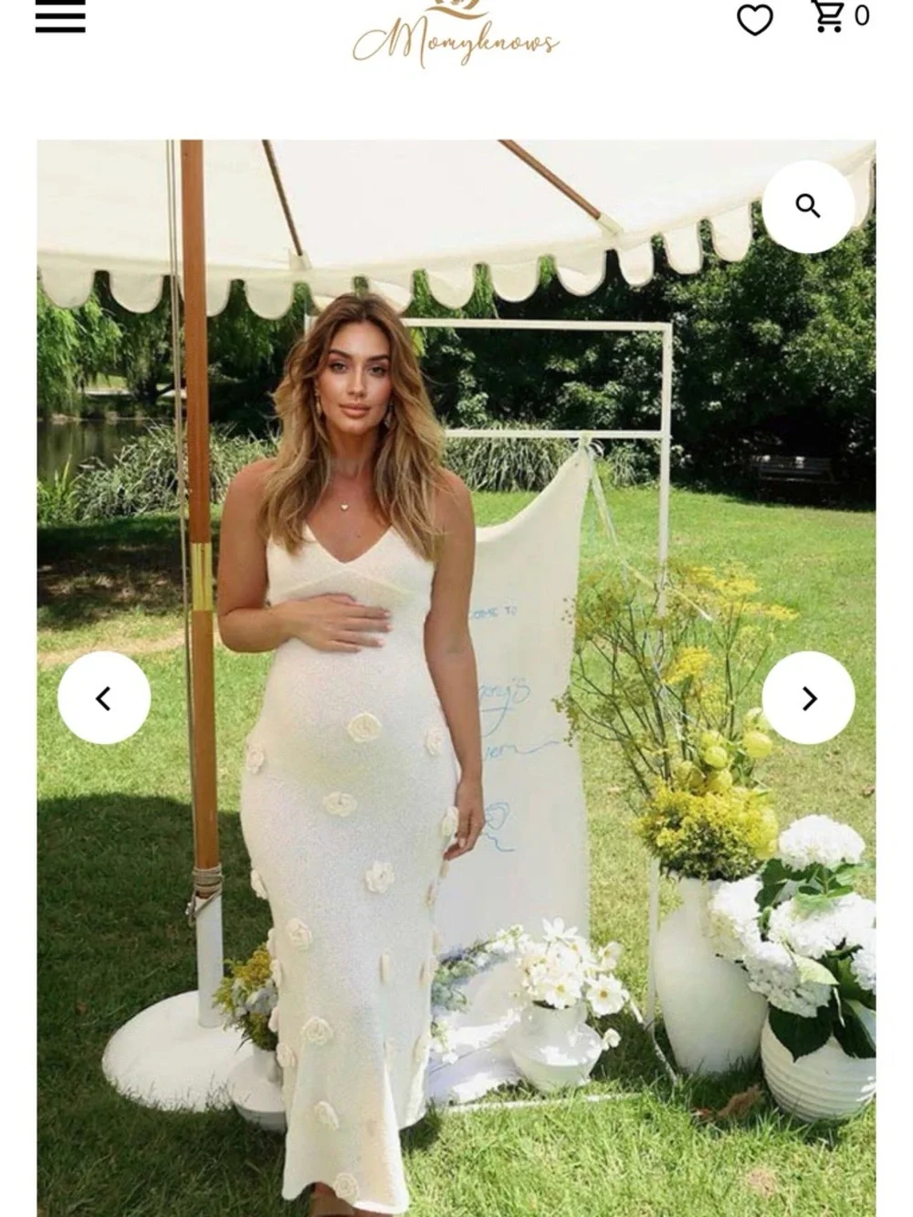 White Maxi Dress with Floral Appliqués - Picture 3 of 3